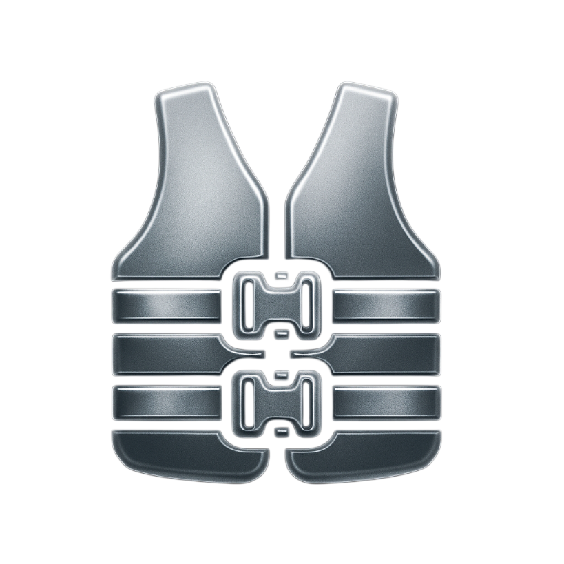 Shiny metallic life jacket icon for marine accessories