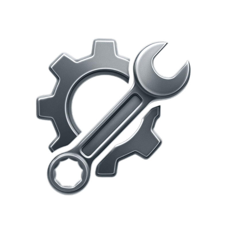 Metallic gear and wrench icon for marine parts